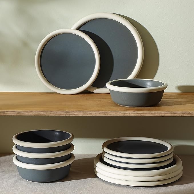 Stone Lain Capri 24-Piece Dinnerware Set Stoneware, Plates and Bowls Set, Microwave and Dishwasher Safe, Dish Set for 8, Grey