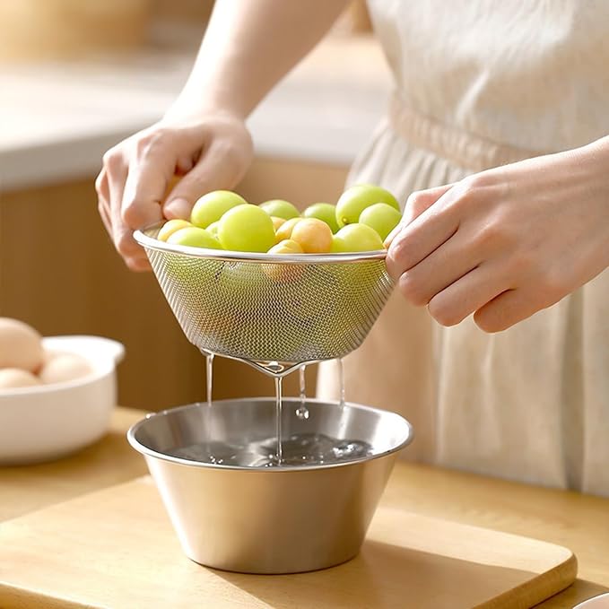 Berry Baskets, Mini Strainer with Bowl, Stainless Steel Can Colander Small Container for Berries, Strawberry, Grape, Cherry, Dishwasher Safe