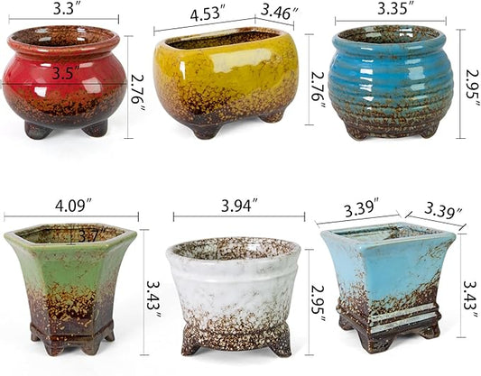 ARTKETTY Succulent Pots - Small Succulent Plant Pot with Drainage Pack of 6, Ceramic Cactus Planter Pots for Indoor Unique Flower Planter Container for Home Office Decor