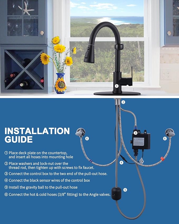 Touchless Kitchen Faucet Motion Sensor - Activated Smart Hands Free Kitchen Faucets with Pull Down Sprayer Single Handle Kitchen Sink Faucet,Matte Black