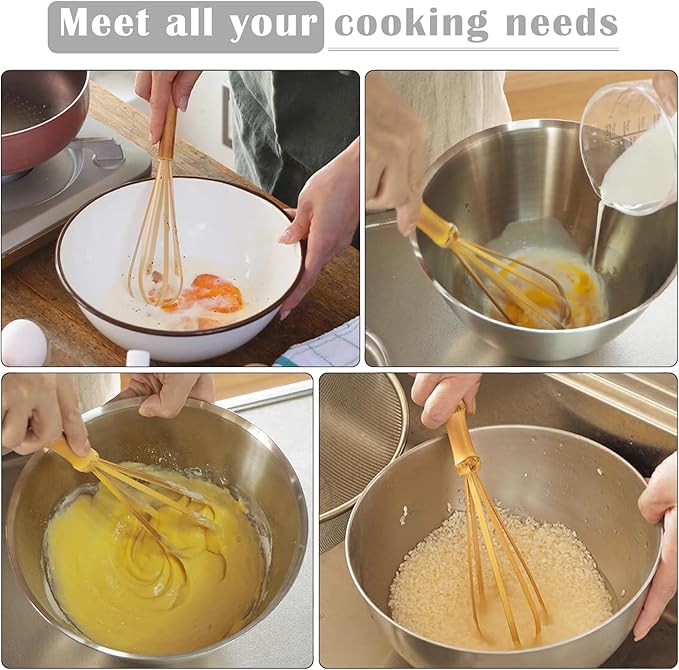 Wooden Whisk, Handcrafted Bamboo Whisks for Cooking Non Scratch, Balloon Whisk for Pancake Batter, Eggs and Sauces, Wooden Whisks Tool For Nonstick Cookware Pans, Bamboo Cooking Utensils (Big Whisk)