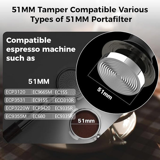 IKAPE 51MM Semi-Transparent Espresso Coffee Tamper, Spring-loaded Calibrated Tamper with Premium Threaded Stainless Steel Base, Compatible with All 51mm Bottomless Portafilters(New Upgrade) 