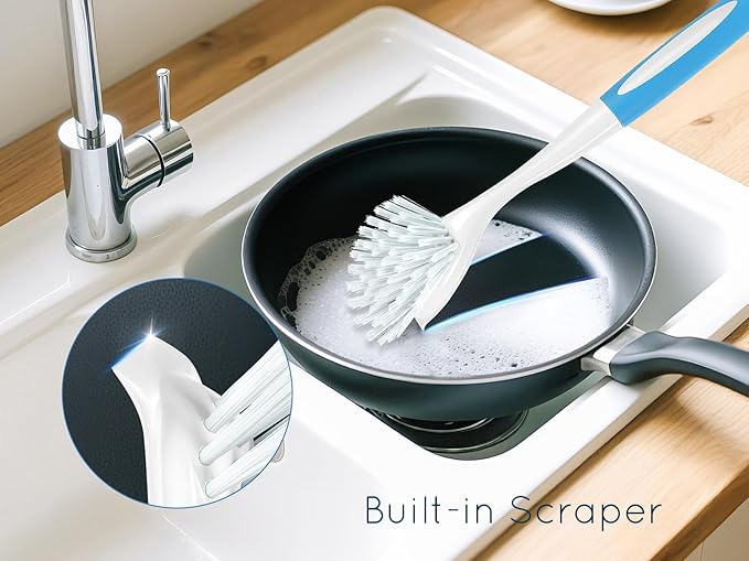 Dish Brush, Dish Scrubber & Kitchen Scrub Brush for Dishes, Pots, Pans, Sink, Cast Iron, Blue 4 Pack
