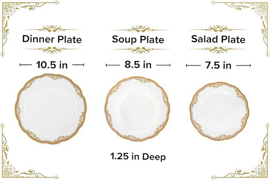 Luxurious Dinnerware Set 12 Piece - Vintage Gold Floral Dish Set - Service for 4 - Gorgeous Kitchen Plates Dishes - Dining Set for Everyday or Formal Occasions (Floral Gold)