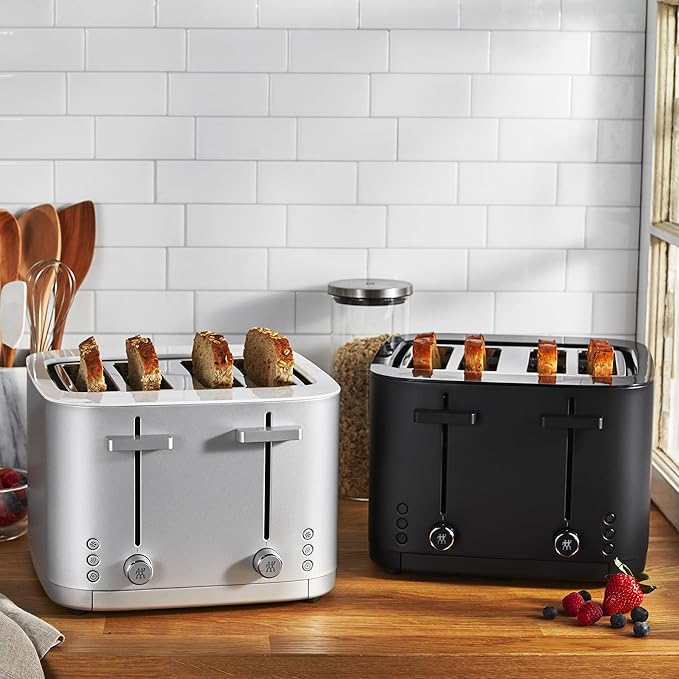 ZWILLING Enfinigy, 4-Slice Toaster with 4 Slots, Extra Wide 1.5" Slots for Bagels and Toast, Black