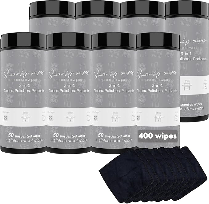 Swanky Stainless Steel Cleaner Wipes - Grime & Grease Remover Kitchen Cleaning Supplies - Clean & Shine, For Stove Top, Refrigerator, Sink, Oven, & Household Appliances - Canister, 400 Count