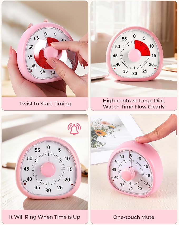 Rechargeable Visual Timer for Kids, Adjustable Volume & Alarm Duration, Silent Pomodoro Timer for Classroom, 60 Minutes Countdown Timer for Kitchen, Gym, Study, ADHD Autism Toddler(Green)