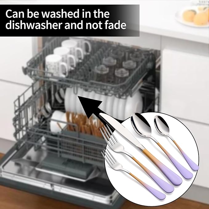 20-Pieces Color Silverware Sets for 4,Purple and Orange Handle Stainless Steel Cutlery Set, Include Forks Spoons and Knives Set, Dishwasher Safe Utensil Sets for Home Restaurant