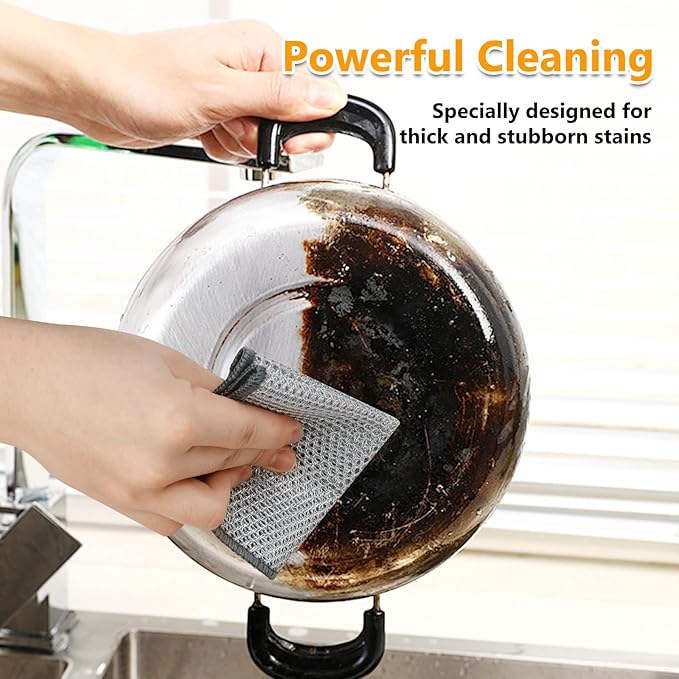 Multipurpose Wire Dishwashing Rag,Non Scratch Wire Dishcloth, Reusable Steel Wool Scrubber,Non-Scratch&Quick-Drying&Odor-Resistant Multi-Purpose for Kitchen,Bathroom Cleaning (10)