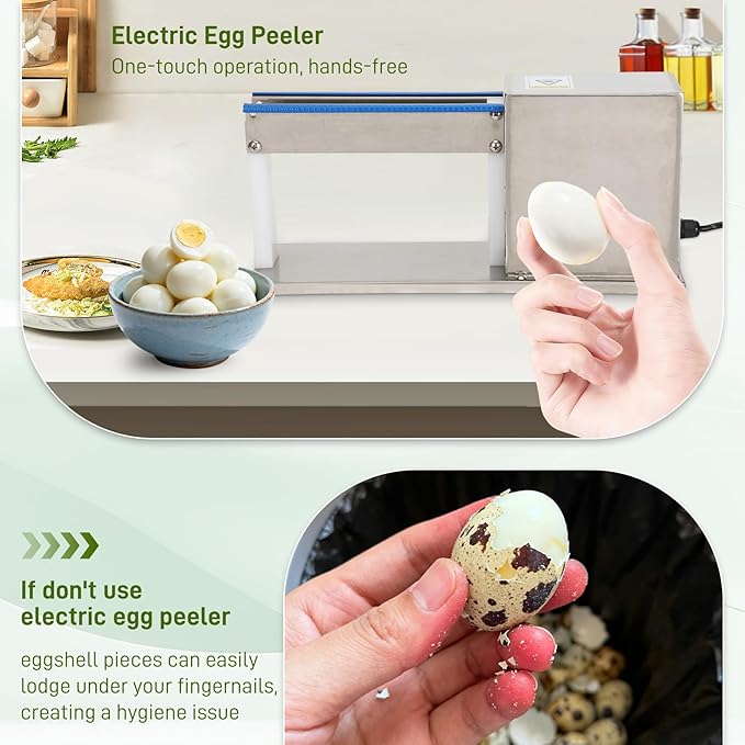 Automatic Quail Egg Peeler, 18W Motor & Stainless Steel Quail Egg Sheller, Effortless Peels in Seconds for Commercial/Home Use, 110V