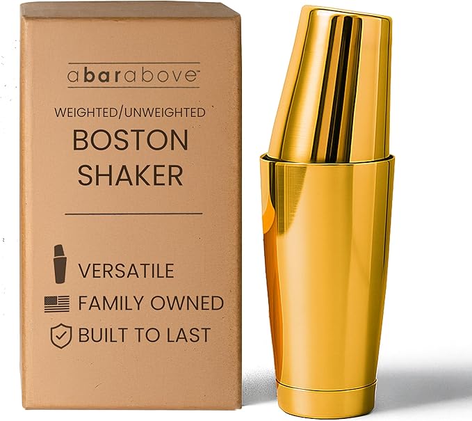 A Bar Above Professional Boston Shakers Set 18 oz Weighted and Unweighted Stainless Steel Cocktail Shaker Set for Bartenders, Premium 304 Steel Bar Shaker, Essential Bartending Tools for Mixing Drinks