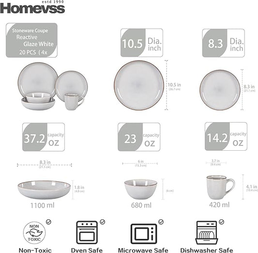 Stoneware Euro-Nordic 20pc Dinnerware Set, Shiny White With Speckled Effect