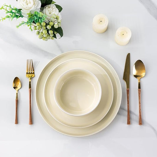 AmorArc Stoneware Dinnerware Sets for 4,Round Reactive Glaze Ceramic Plates and Bowls Set,Highly Scrath Resistant | Dishwasher & Microwave Safe Dishes Set,Service for 4 (12pc)