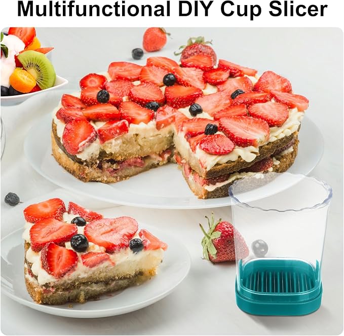 Strawberry Slicer:Fruit Slicer Cup Veggie Salad Speed Cutter for Strawberries Egg Banana Mushroom Cucumber Kiwi the Kitchen Portable Slicing Tool (Dark Teal)
