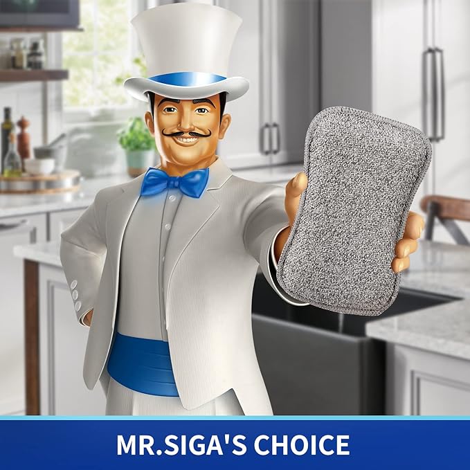 MR.SIGA Dual-Sided Scrub Sponges, Long lasting, Reusable Dishwashing Sponges for Kitchen, 6 Pack