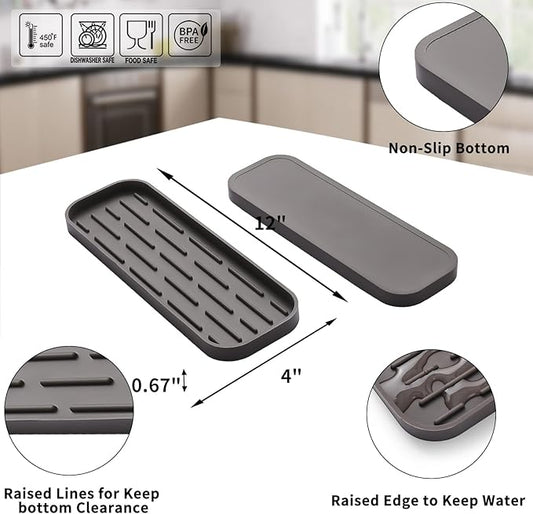 Silicone Kitchen Sink Organizer Tray for Multiple Usage,Eco-Friendly Sponges Holder for Kitchen Bathroom Counter or Sink,Dish Soap Dispenser,Scrubber,Bottle,Cup (Coffee, 12"Γ4")