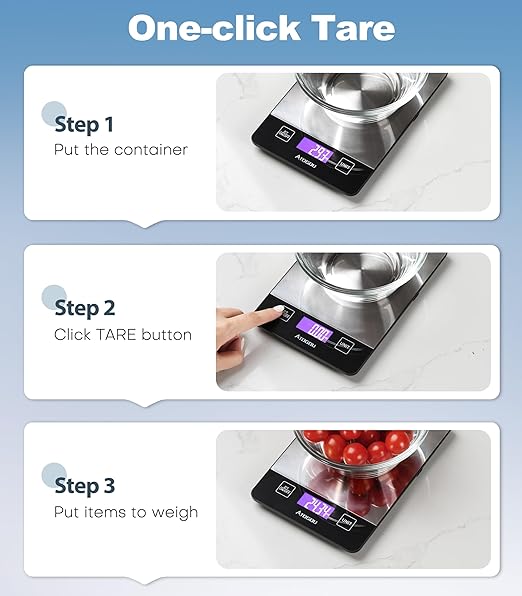 Atogou 1g/ 33lb Food Scale, Rechargeable Kitchen Scale with Full-View Backlit LCD Display, Stainless Steel Surface, Type-C Charging or AAA Batteries (not Included), for Baking, Cooking, Food Grey