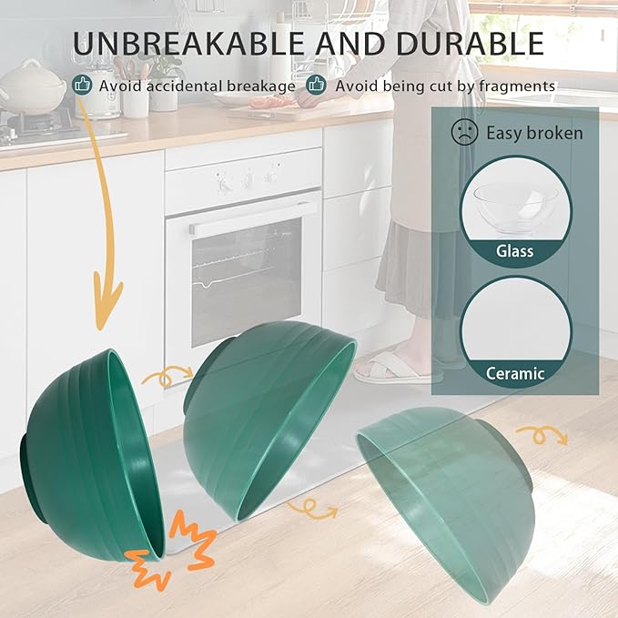 LIYH 24 Pcs Plastic Wheat Straw Dinnerware Set of 6 Plates and Bowls Set Reusable Plates Camping Plates Cups and Bowls Unbreakable Dinnerware Set(Green)