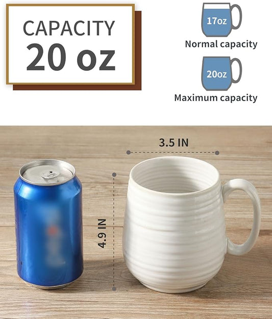 HASENSE Large Coffee Mug,20 oz Ceramic Tea Cup for Office and Home, Big Coffee Mug with Handle for Latte Coffee Tea Soup, Dishwasher and Microwave Safe, 1 PCS (Clay-Infused White)