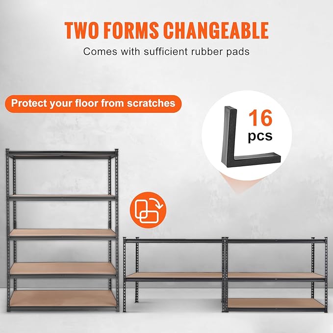 VEVOR Storage Shelving Unit, 5-Tier Adjustable, 2000 lbs Capacity, Heavy Duty Garage Shelves Metal Organizer Utility Rack, Black, 48" L x 18" W x 72" H for Kitchen Pantry Basement Bathroom Laundry