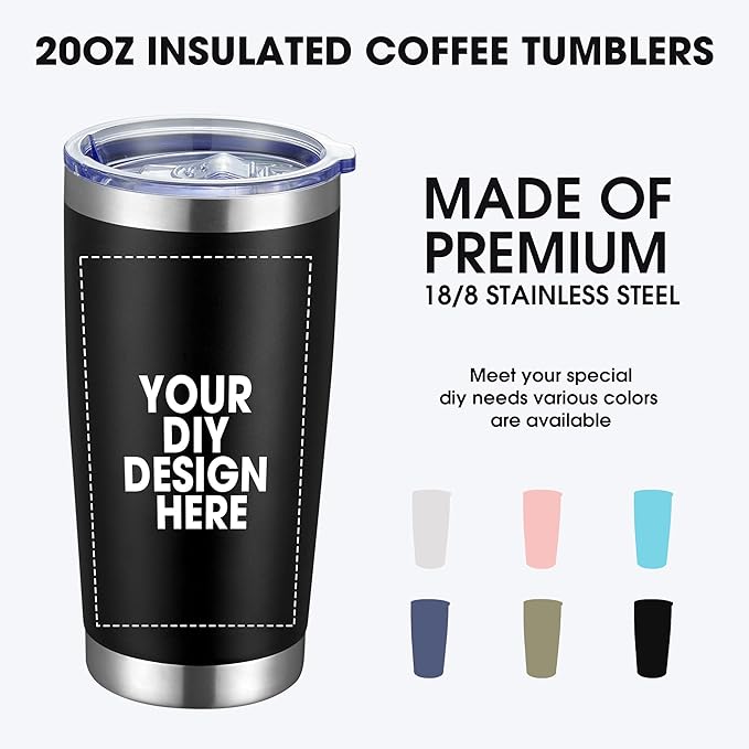 Personalized Custom Tumbler Print in USA 20oz Stainless Steel Coffee Cup with Lid & Straw Double Wall Insulated Tumbler with Colorful Text Logo Photo