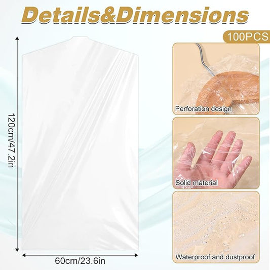 100 Pack Dry Cleaning Bags,60 * 120cm Clear Plastic Garment Bags Drys Cleaning Plastic Bag Dust Proof Clear Clothes Covers Dry Cleaner Bag Hanging Dust Proof for Hanging Clothes at Home/Dry Cleaners