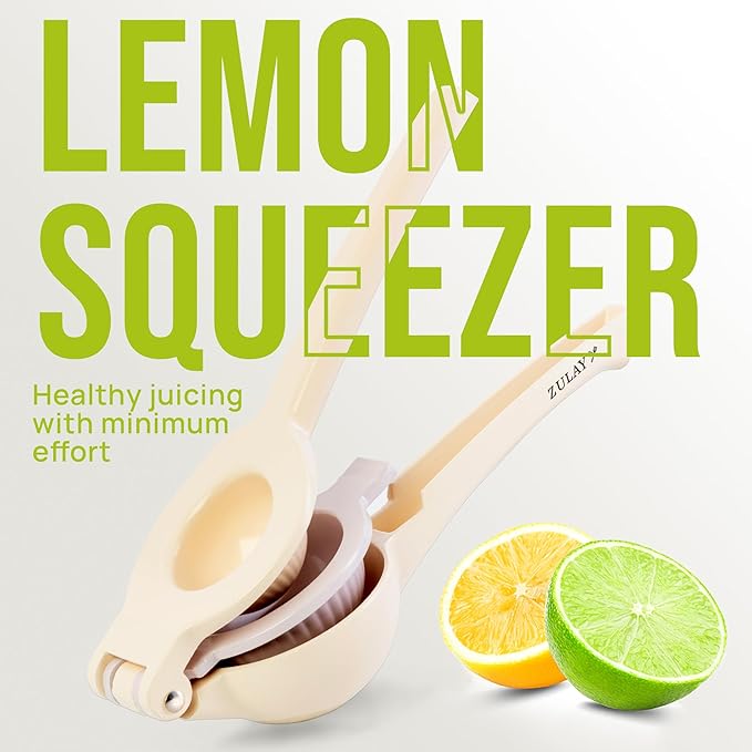 Zulay Kitchen Metal 2-in-1 Lemon Squeezer - Sturdy Max Extraction Hand Juicer Lemon Squeezer Gets Every Last Drop - Easy to Clean Manual Citrus Juicer - Easy-Use Lemon Juicer Squeezer - Cream/Purple