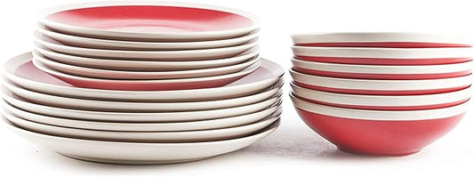 Rock Ridge Speckled Stoneware Dinnerware Set (18pc Set, Ruby and Ivory)