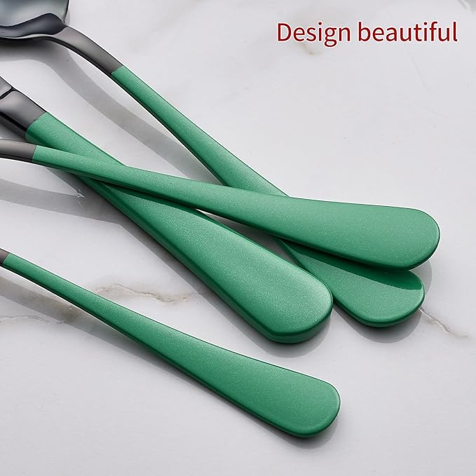 20-Piece Green Silverware Set 18/0 Stainless Steel Silverware Set Green Handle Cutlery Black Set Service for 4 Dinner Knives Forks Spoons Set Flatware SetFinish Dishwasher Safe