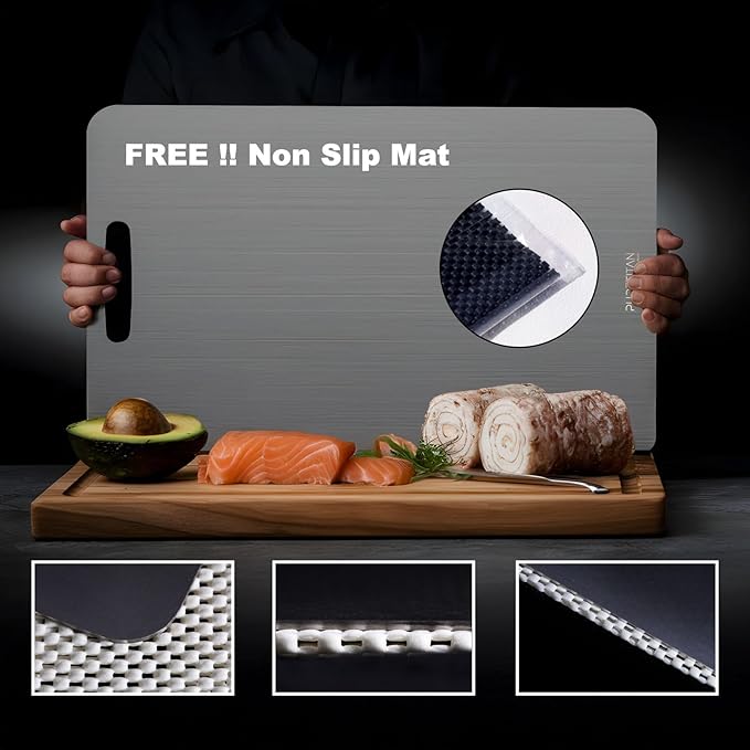 Pure Titan® Non-Porous Titanium Cutting Board – Superior Hygiene, Dishwasher Safe & Non-Slip | Ideal for Chefs, Raw Meat, and Camping | Premium Culinary Investment (M)