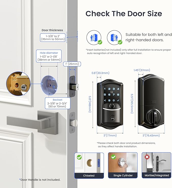 Veise VE027 Built-in Wi-Fi Smart Lock, Fingerprint Keyless Entry Front Door Lock, App Remote Control, No Hub Needed, Keypad Deadbolt, IP65 Waterproof, BHMA Grade 3, Matte Black
