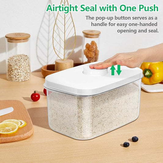 Airtight Flour Container 6.34 QT, Clear PET Plastic Food Storage Container Bin with Pop Up Lids For Rice Flour Sugar, Dry Food Holder for Kitchen Pantry Organization and Storage