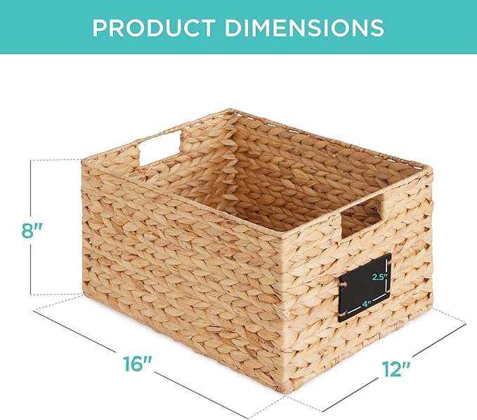 Best Choice Products Pantry Baskets Set of 2 16x12in Water Hyacinth Storage Baskets, Woven Wicker Kitchen Organizers with handles w/Chalkboard Label Chalk Marker - Natural