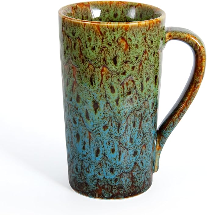 20oz Porcelain Coffee Mugs Set of 2, Large Tall Coffee Mugs with Handles, Modern Ceramic Coffee Cups for Coffee, Tea, Cocoa, Milk, Gifts for Women Men - Green & Blue