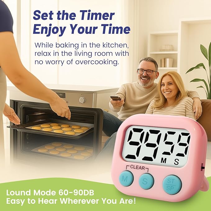 2 Pcs Digital Timer for Kids, Magnetic Countdown Kitchen Timer, Upgrade Loud Alarm Timers for Cooking, Kitchen, Exercise, Work, Study, Classroom, Outdoor Activities, Battery not Including