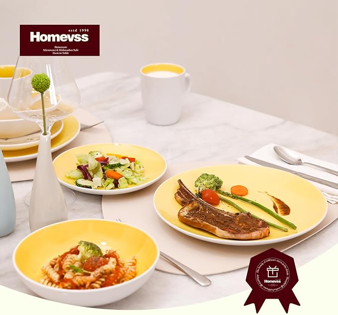 Stoneware Coupe 16pc Dinnerware Set, Outside White + Inside Yellow