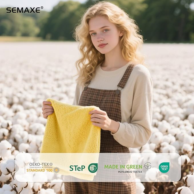 SEMAXE 12 Pack Hand Towels for Bathroom, 100% Cotton Towels with Hanging Loops, Soft and Highly Absorbent,Hand Towel Set for Gym, Shower, Hotel, Spa and Kitchen, Grey+Yellow