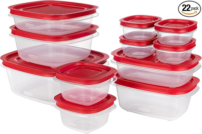 Rubbermaid EasyStore Rectangle and Square Containers, 22-Piece Set, Food Storage Containers, Food Storage Containers with Lids
