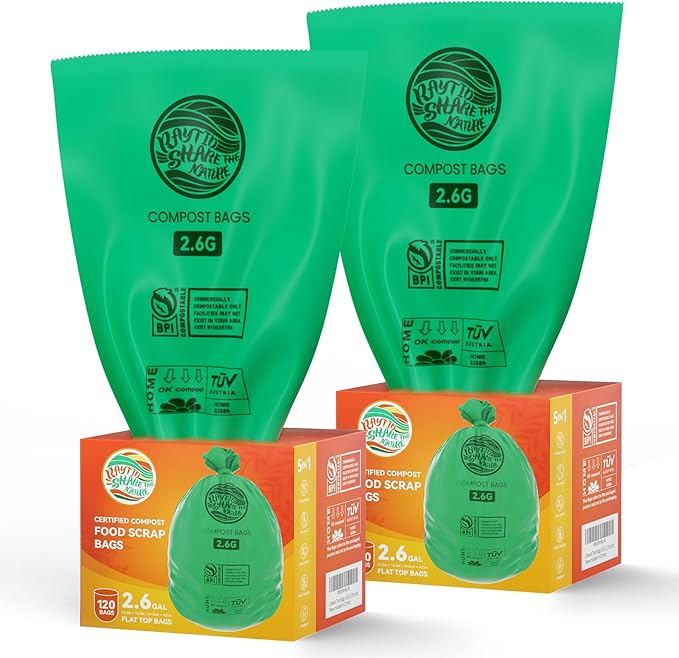 2.6 Gallon Compostable Trash Bags,240 Count Compost Trash Bags for Bedroom Kitchen Office Fit 10 Liter,Small Kitchen Food Scrap Waste Bags,ASTM D6400, US BPI & Europe OK compost HOME certified