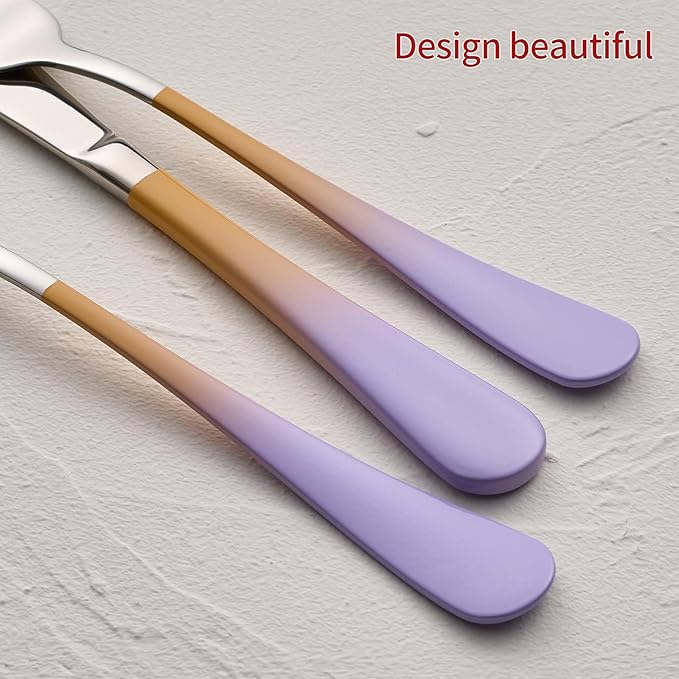 Colorful Silverware Set 20 Piece 18/0 Stainless Steel Flatware Purple and Orange Handle Cutlery Set Service for 4 Fork Knife Spoon Set Mirror Finish Dishwasher Safe