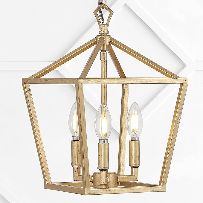 JONATHAN Y JYL7601B Pagoda Lantern Dimmable Adjustable Metal LED Pendant Classic Traditional Farmhouse Dining Room Living Room Kitchen Foyer Bedroom Hallway, 10 in, Antique Gold