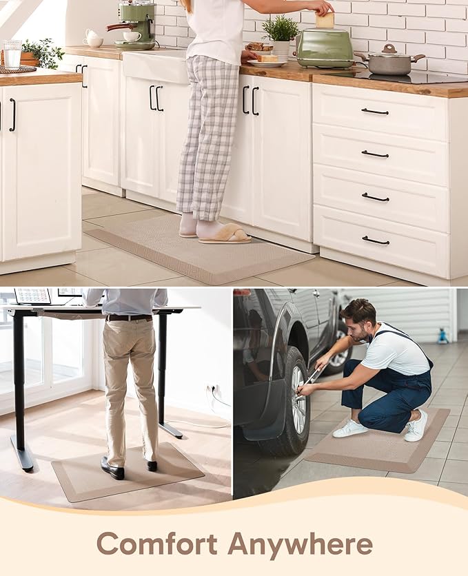 Ophanie Kitchen Mats for Floor, 3/4 inch Thick, 20x32 Anti Fatigue Christmas Cushioned Mat, Kitchen Rug, Waterproof, Comfort Ergonomic Standing Mat for Office, Home, Sink, Beige Non-Slip Ridged Bottom