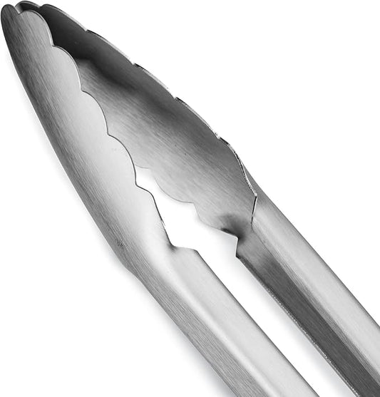 304 Stainless Steel Kitchen Cooking Tongs, 14" and 16" Set of 2 Sturdy Grilling Barbeque Brushed Locking Food Tongs with Ergonomic Grip, Grey
