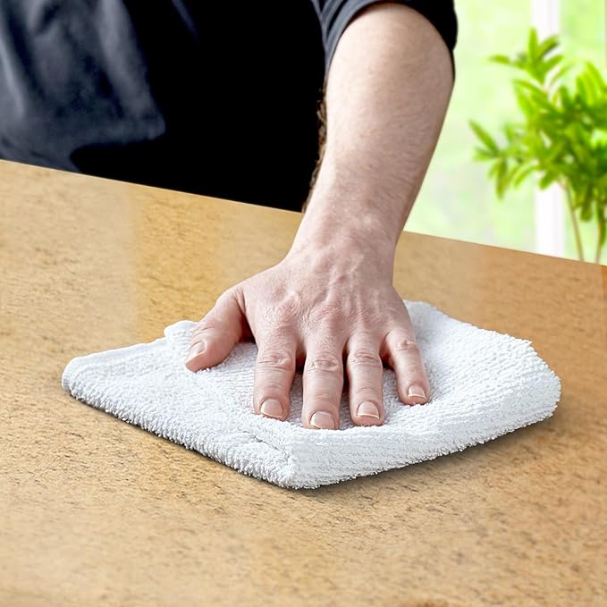 Avalon Towels Terry Bar Mop Towels (Value Pack of 60) Size 14"x17" – Absorbent and Durable, Multipurpose Cleaning Rags, Cotton Cleaning Cloths, Terry Cloth Rags, Reusable Shop Rag (White)