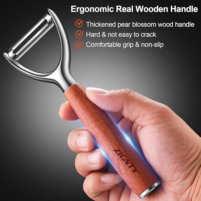 Premium Vegetable Peeler Stainless Steel,Ultra Sharp Potato Peelers for Kitchen, Swivel Blade Veggie Fruit Peeler, Carrot Cucumber Peeler with Ergonomic Wood Handle Y Peeler(5 Years Warranty)
