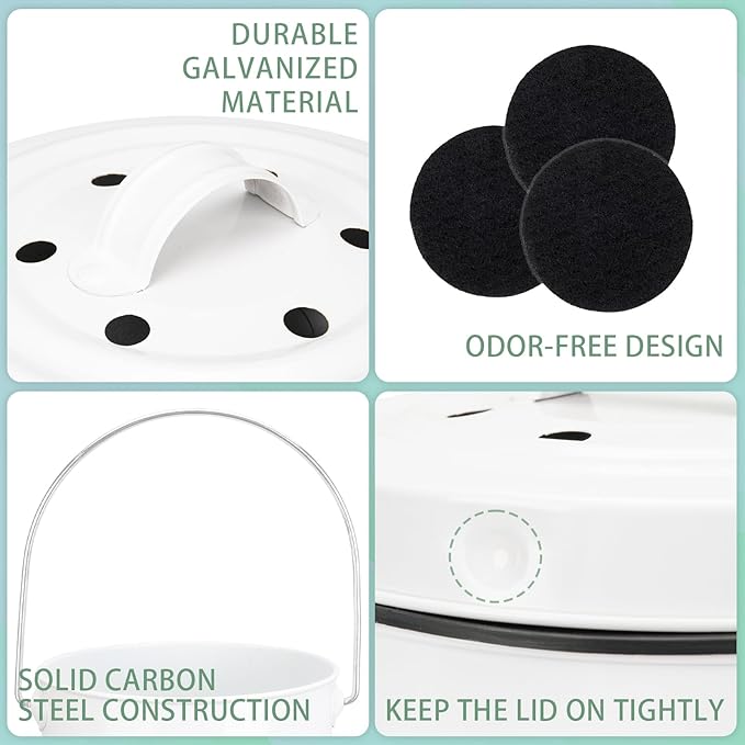 Vipush Compost Bin with Lid Small Countertop Compost Bin includes Inner Liner & 3 Charcoal Filters, White
