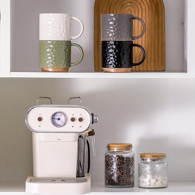 Nihow 16OZ Stackable Coffee Mug Set, Large Ceramic Coffee Mug Set of 4,Coffee Cup Set for Cappuccino/Latte/Cocoa,Dishwasher & Microwave Safe, Matte White