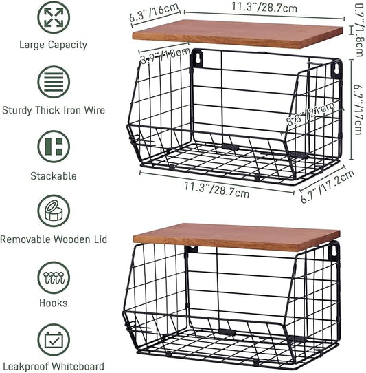 2 Pack XL Trash Bag Holder, Stackable Garbage Bag Dispenser with Wood Lid for Kitchen Countertop Pantry, Laundry & Under Sink Organization Storage