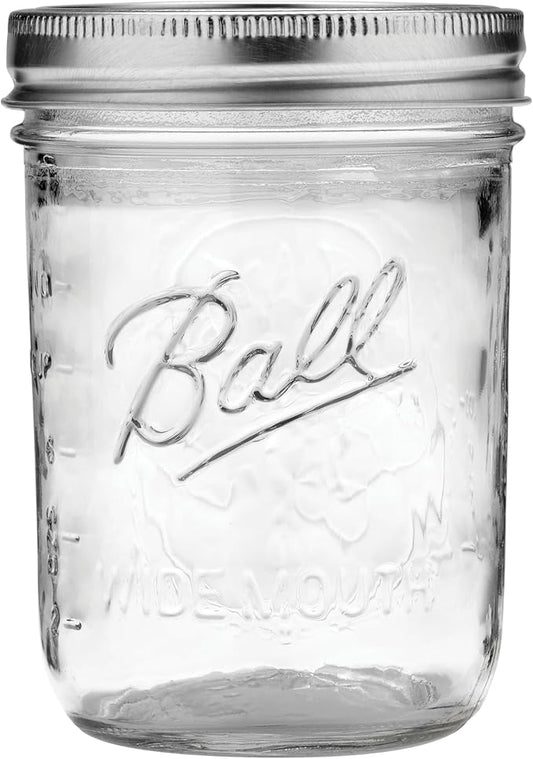 Ball Jar with Lid and Band - Pick Your Size and Color (Clear, Wide Mouth Pint - 16 oz.) Pack Of 2