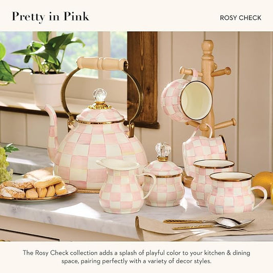 MACKENZIE-CHILDS Enamel Dinner 3-Piece Set, 10-Inch Round Serving Plate, 8-Salad/Dessert Plate, Breakfast Bowl, Rosy Check